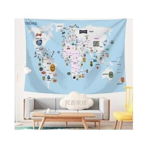 Background cloth, world map landscape hanging cloth, dormitory decoration hanging background cloth, home decoration decoration