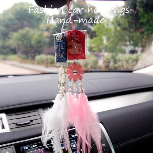 Interior Hanging Ornament Amulet Talisman Churinga Periapt Maneki Neko Lucky Cat Dreamcatcher Feather Car Pandent Keychain C86
