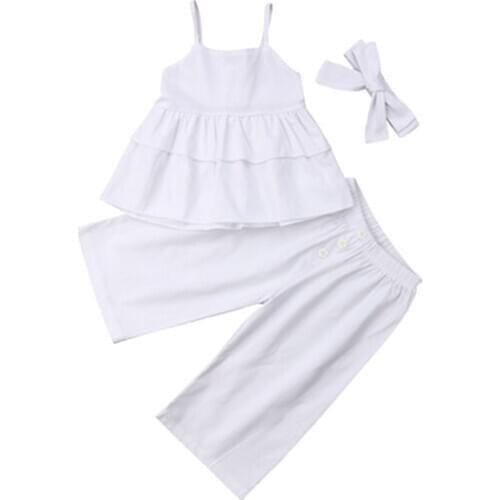 Summer Fashion 3PCS Set Kid Baby Girl Outfits Strap Top T-shirt+Pants Set Toddler Clothes Tracksuit O-Neck Sleeveless Cotton