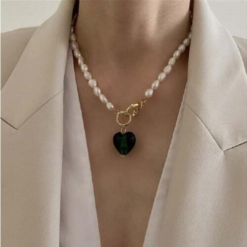 Korean Vintage Natural Pearl Necklace Blue Love Geometric Necklace Baroque Natural Pearl Necklace in Europe and America