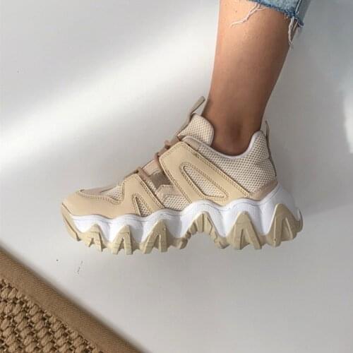 Women Sneakers Casual Breathable PU Leather Platform Sport Shoes Fashion Running Walking Lace Up Ladies Shoe Nude Beige Spring