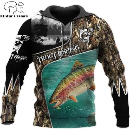 Trout Fishing Camo 3D All Over Printed Men Hoodie Autumn and winter Unisex Sweatshirt Zip Pullover Casual Streetwear KJ453