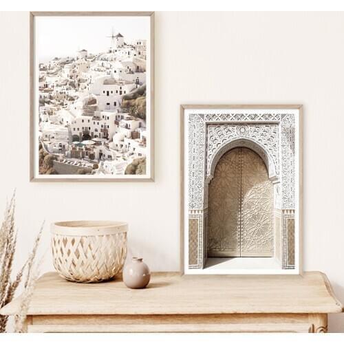 Moroccan Arch Door Travel Village Poster Landscape Canvas Painting Wall Art Prints Pictures for Living Room Gallery Home Decor