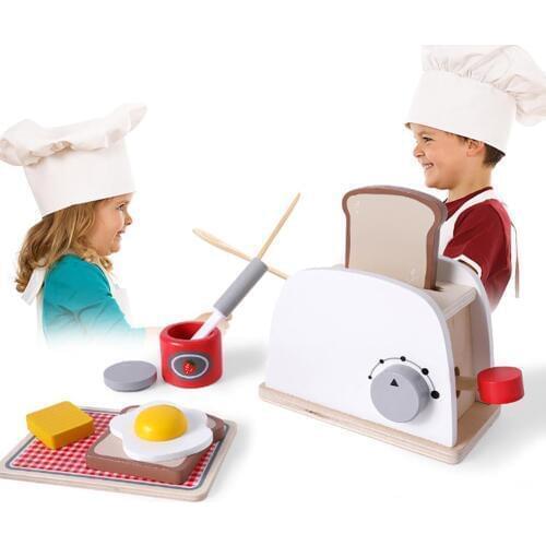 Mini Bread Machine Toaster Toy Pretend Play Kitchen Wood Simulation Toasters Bread Maker Children Game develop hands-on ability