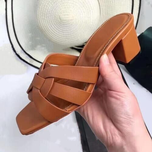 Multicolor plus size thick mid-heel slippers 2021 new luxury design summer outdoor leather womens sandals