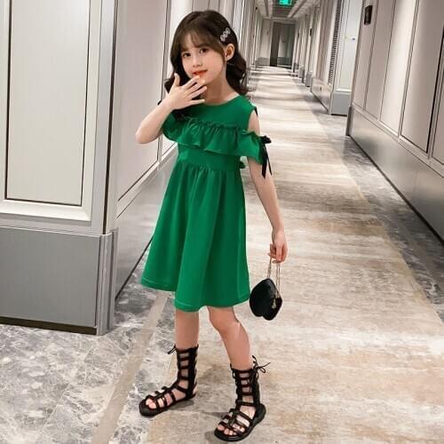 Fashion 5-12 Years Children Girls Dress Clothes Summer Tie Bowknot On The Back Girls Sweet Ruffles Dress Kids Girls Pink Dress