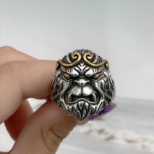 Fashion Exaggeration Big Rings Monkey Hoop Curse Two Color Jewelry Mens Wedding Statement Punk Gothic Rock Party Gifts