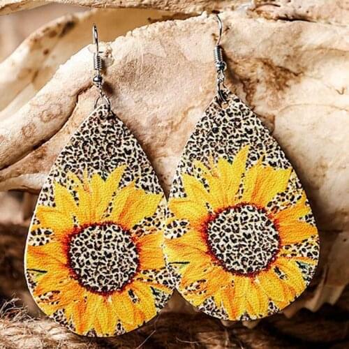 Trendy Sunflower Earrings for Women Water Drop Statement Elegant Leopard Earrings Fashion Jewelry Accessories Hot Sale Girl Gift