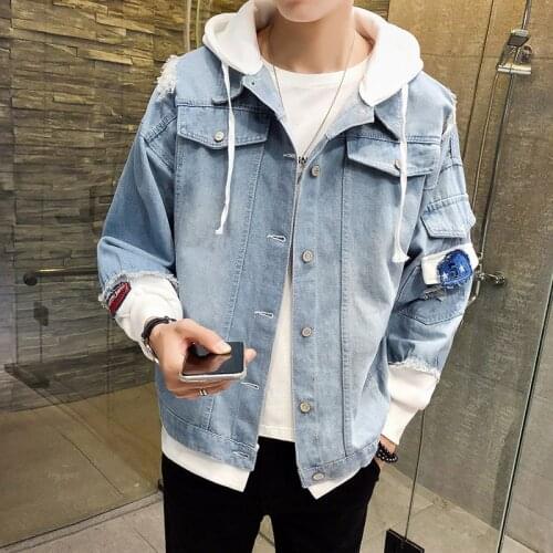 Mens Denim Jacket Fashion Slim and Breathable Denim Hooded Mens Top Men Jeans Jacket Cowboy Coats Loose Plus Size Man Clothing