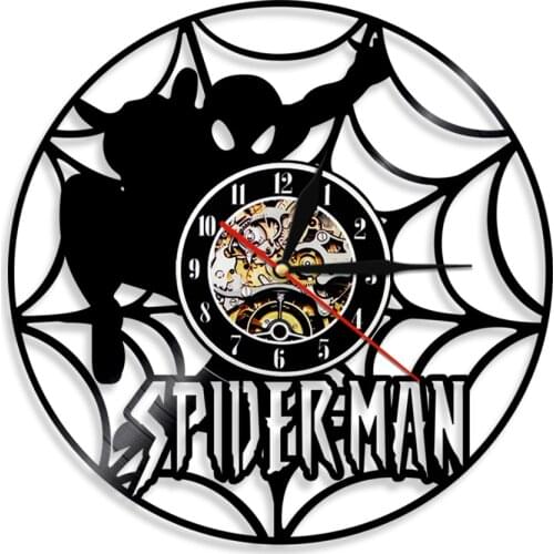 Fictional Superhero Spider Wall Clock Made Of Real Vinyl Record Comic Peter Parkers Artwork Wall Watch Vinyl Album Record Clock