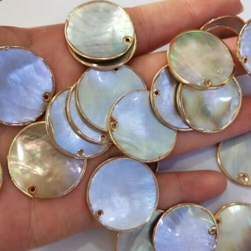 Natural Shell Round Loose Beads Charms Pendant 25mm 2pcs/lot n For DIY Fashion Necklace Jewelry Making Accessories