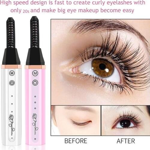 Electric Heated Eyelash Curler USB Rechargeable Quick Heating Natural Long Lasting Eyelashes Curler Makeup Mini Eyelash Curler