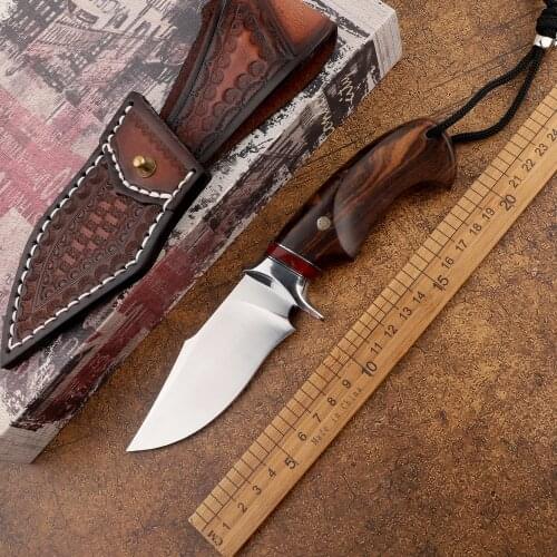 Portable 14C28N fixed blade desert iron wood handle outdoor sharp hunting camping self-defense EDC tool tactical straight knife