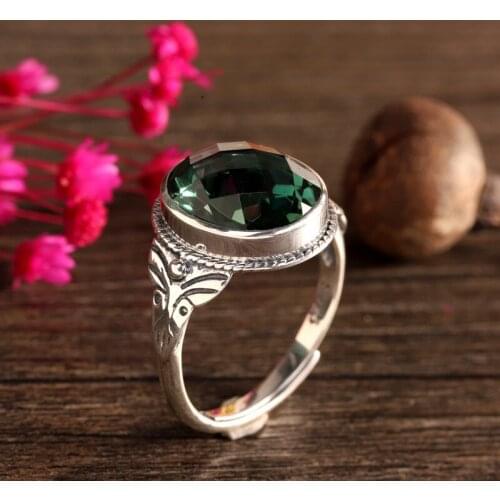 Thai Silver Seiko Hand Jewelry 925 Silver Accessories Womens Open Green Ring Garment Accessory Birthday