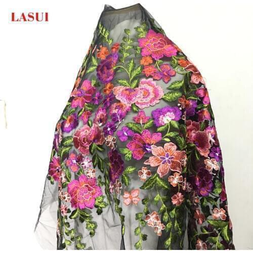 LASUI beautiful 1yard colourful flower embroidery fabric wide 130cm breathable for DIY handmade accessroies dress Q012