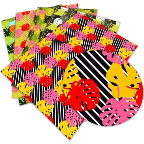 Plant Leaf Printed Pattern Artificial Leather Fabric Hair Bow Bag Shoes Crafts 30X136cm