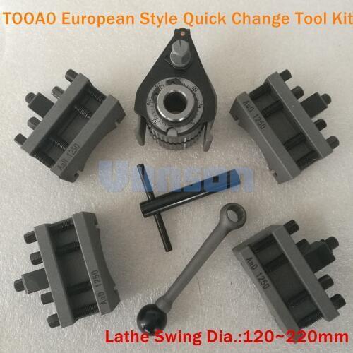 TOOA0 Lathe Swing Dia. 120~220mm Quick Change Tool QCT Post Turret Kits include 1pcs tool post+4pcs Tool Holders