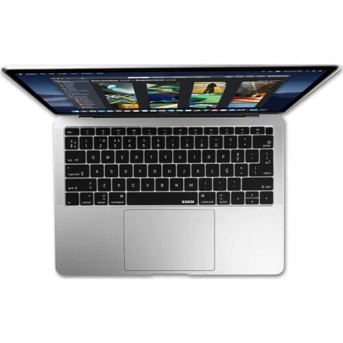 XSKN US EU Layout Portuguese Language Black Silicone Keyboard Cover Skin for New MacBook Air 13" with Touch ID A1932 (2018+)