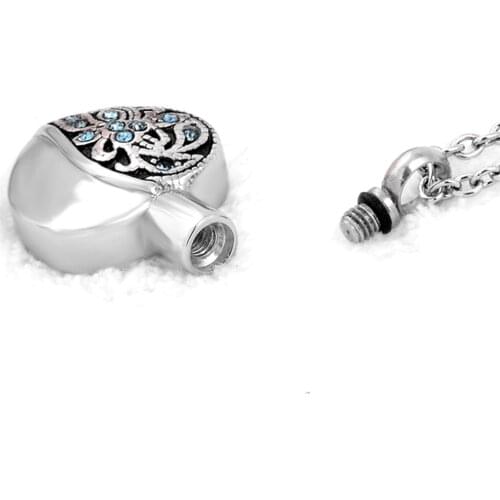 Crystal Inlay Heart Ashes Urns Memorial Jewelry Stainless steel Cremation Pendant Ashes Locket