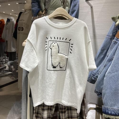 2021 Spring and Summer New Korean Version Loose Round Neck Alpaca Short-sleeved T-shirt Women Top Woman Tshirts