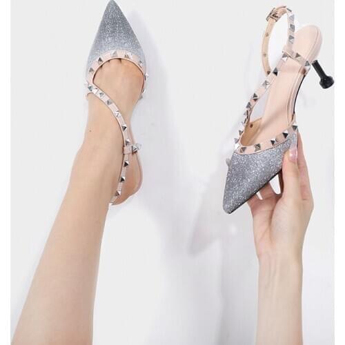 Autumn 2020 new fashion tapered rivet head thin heel back air Korean fashion high heel womens sandals