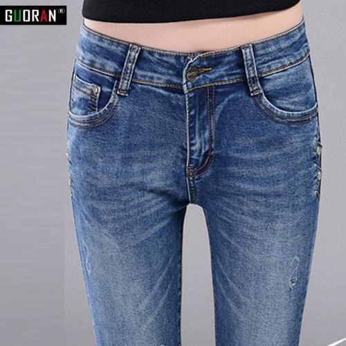 Women pants high waist jeans denim 2017 new cotton slim tight designer blue jeans pencil pants women skinny stretch trousers