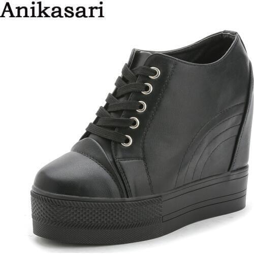 2017 New Platform Shoes Woman White Causal Shoes Women Leather Hidden Heel Footwear Ladies Wedge Trainers Chaussure Femme