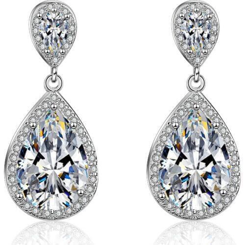 100% 925 Sterling Silver Fashion Water Drop Shiny Cz Zircon Women Wedding Gift Ladies`stud Earrings Jewelry Wholesale Cheap