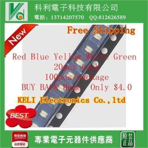 100pcs/LOT LED 0805 SMD ( Red+ Blue +Yellow +White+ Green 20PCS Each )