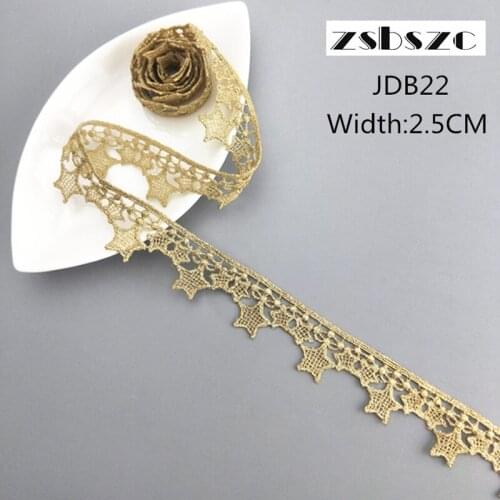 2.5CM Width 10Yards Vintage Stars Gold Lace Ribbon Glitter Crocheted DIY Craft Sewing Supplies