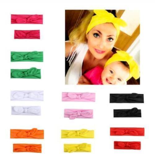 2Pcs/Set Mommy and me Matching Headbands Photo Prop Gift for Mom and Kids Rabbit Ears Elastic Cloth Bowknot Headband Accessories