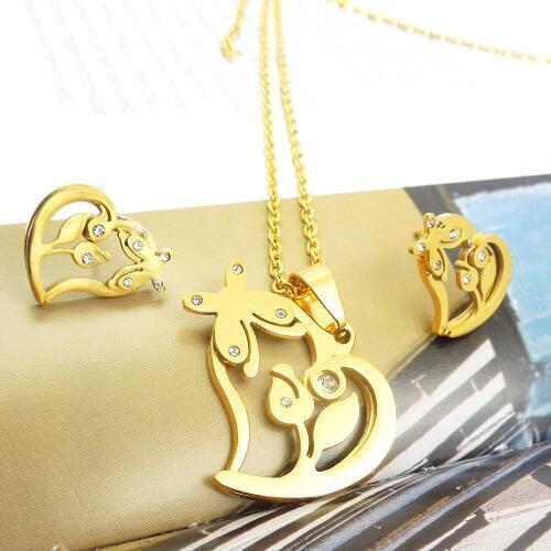 316L Stainless Steel Jewelry Wedding Party,Heart Buttefly Zircon tulip Earrings Pendant Necklace set gift for mom