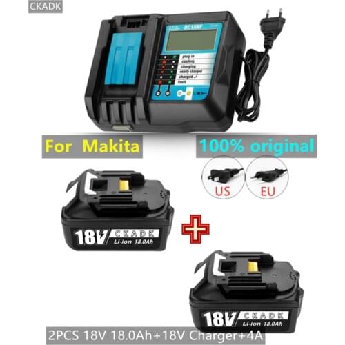 2021S BL1860 Rechargeable Battery 18 V 18000mAh Lithium ion for Makita 18v Battery BL1840 BL1850 BL1830 BL1860B LXT 400+charger