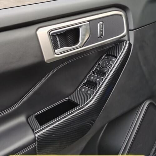 For Ford Explorer 2020 2021 Trim Accessories ABS Carbon Fiber Car Armrest Window Glass Lift Switch Button Control Cover 4pcs