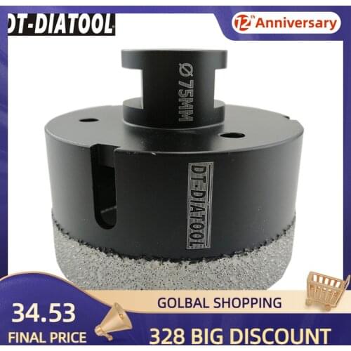 DT-DIATOOL 1pc M14 Dia 75mm Dry Vacuum Brazed Diamond Drilling Core Bit Ceramic Tile Hole Saw Granite Marble Stone Drill Bit
