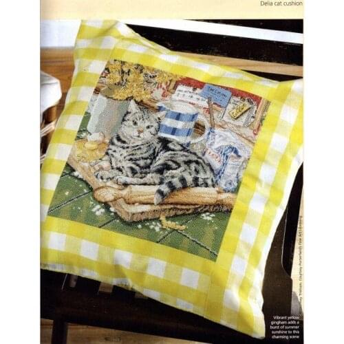 Baochen-Gray Cat on the Mat 37-37 Cross Stitch Set Cross-stitch Kit Embroidery Needlework Craft Packages Cotton Fabric Floss