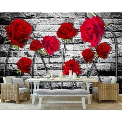 Beibehang Custom family Living Room Background Decor 3D Wallpaper Fantasy red rose Flower Brick wall 3d wallpaper mural tapety