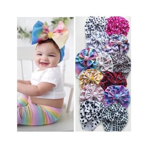 Baby Turban Hat With Bow Children Hats Printed bow Hat Toddler Kids Soft Cotton Turban Beanies Hat Birthday Gift Photo Pr