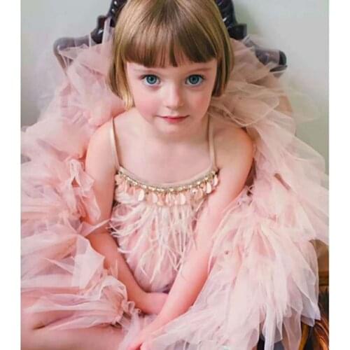 Kids Dress For Girls Flower Girl Fashion Feather Tassels Girls Wedding Party Girls Princess Dresses Clothes 2-10 Yrs