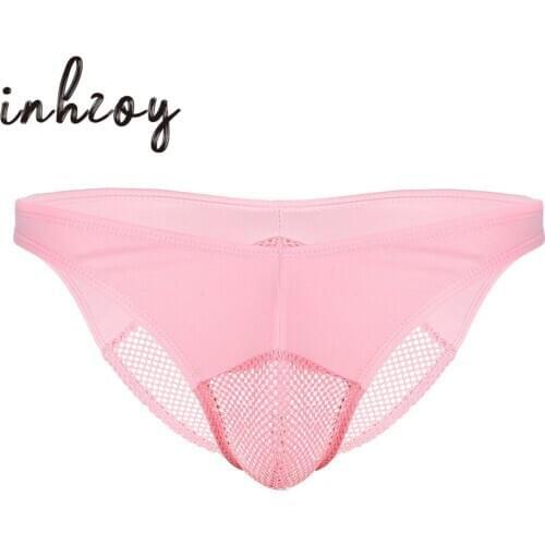 Men Sissy Panties Low Waist Sexy Lingerie Gay Underwear Sex Sheer Fishnet Penis Pouch Bikini Briefs Male Crossdersser Underpants