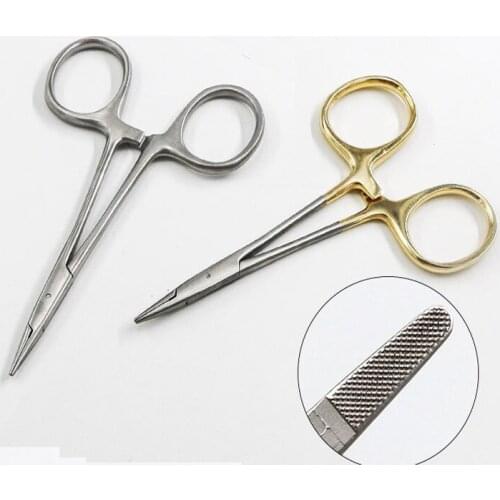 Double Eyelid Embedding Needle Holder Plastic Surgery Tool Stainless Steel Needle Holder with Gold Handle Hospital Needle Holder