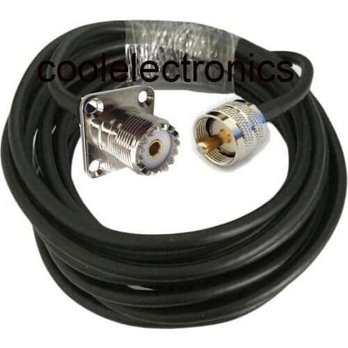 RG58 50-3 UHF PL259 Male to UHF SO239 Female 4 Hole Flange Panel Mount RF Coaxial Cable Connector 50cm 1/2/3/5/10/15/20/30m