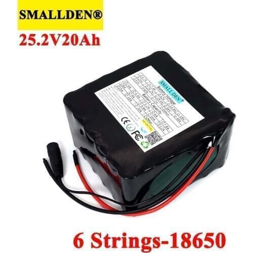 SMALLDEN 24V 20Ah 6S6P 18650 li-ion Rechargeable battery pack golf cart Electric bicycle moped batteries with 25.2V BMS
