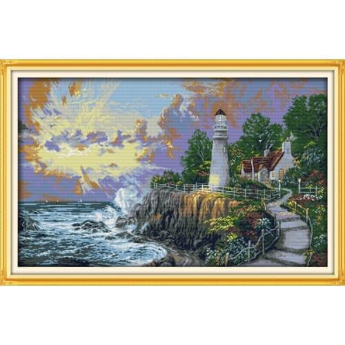Beacon Light Tower Scenic Needlework,Cross Stitch, Set Embroidery Kits,Precise Printed Patterns Cross-Stitching,DIY Handmade
