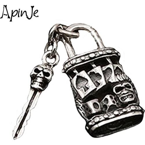 Apinje Genuine 925 Sterling Silver Skull Pendant for Men And Women Key Lock Punk Poker Gothic Jewelry