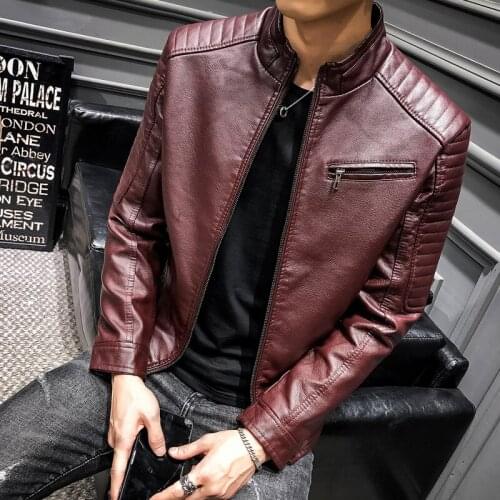 2021 Mens Autumn Trendy New Leather Jacket Youth Motorcycle Slim-Fit Leather Coat