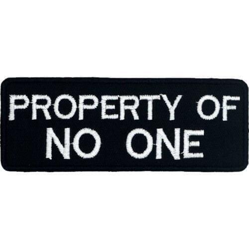 PROPERTY OF NO ONE Name Tag Iron on and Hook Backing Punk Skull Embroidered Biker Motorcycle Patches for Back Vest Hat