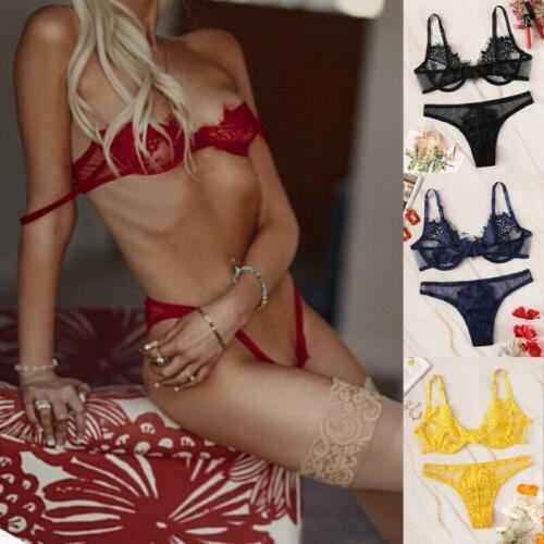 New Erotic Set Womens Sexy Lingerie Babydoll Lace Push-Up Bra G-string Panty Solid Color Lingerie Set Underwear Nightwear Shein