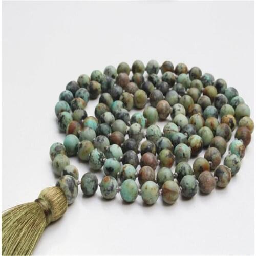 8mm African Turquoise 108 Beads Handmade Tassel Necklace Tibetan Spiritua Religious Retro Buddhism Spirituality Yoga Japa