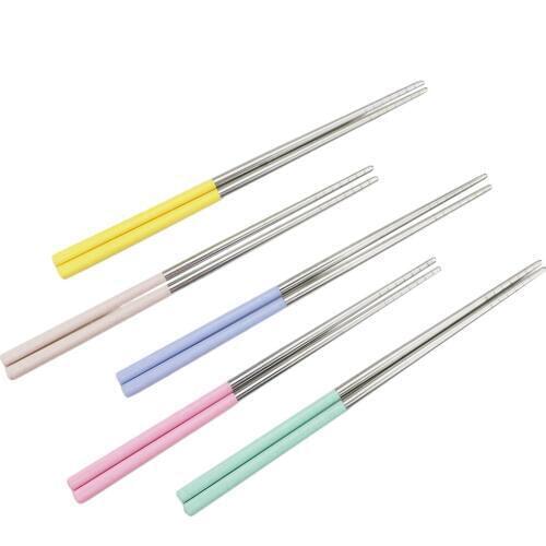 1Pair Non-slip Head Chopsticks 23cm Reusable Chopsticks Anti-scalding Tableware 18/10 Stainless Steel Dinnerware Food Chopsticks